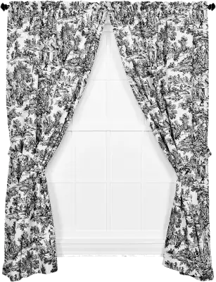 Victoria Park Toile 68-Inch-by-84 Inch Tailored Panel Pair with Tiebacks, Black