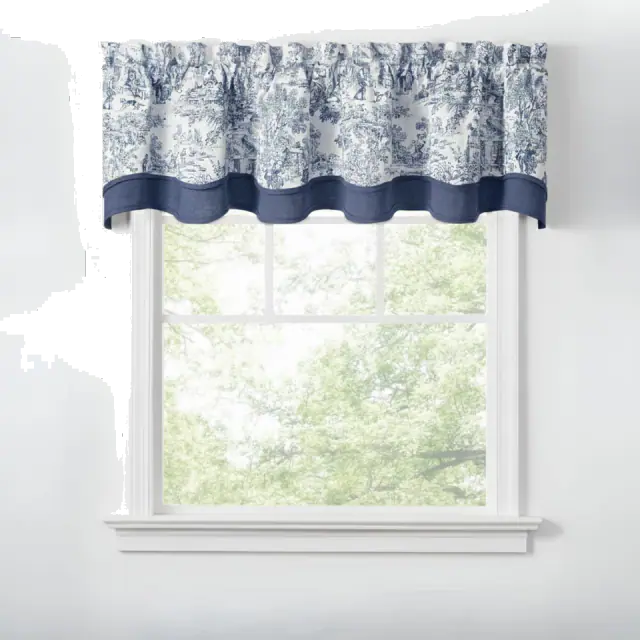 Victoria Park Toile Bradford Valence Window Curtain, Blue