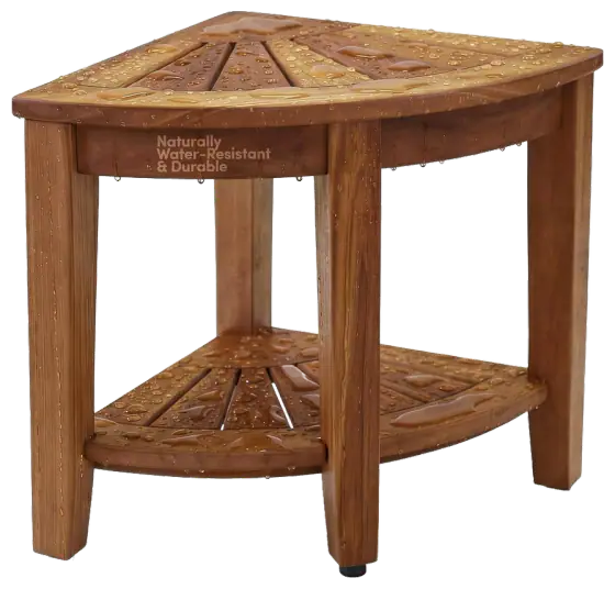 AquaTeak Kai Corner Teak Shower Bench with Shelf, 15.5 in