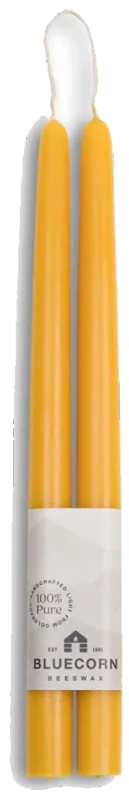 Bluecorn Beeswax Taper Candles, 12 Inch Raw Yellow, 2 Count