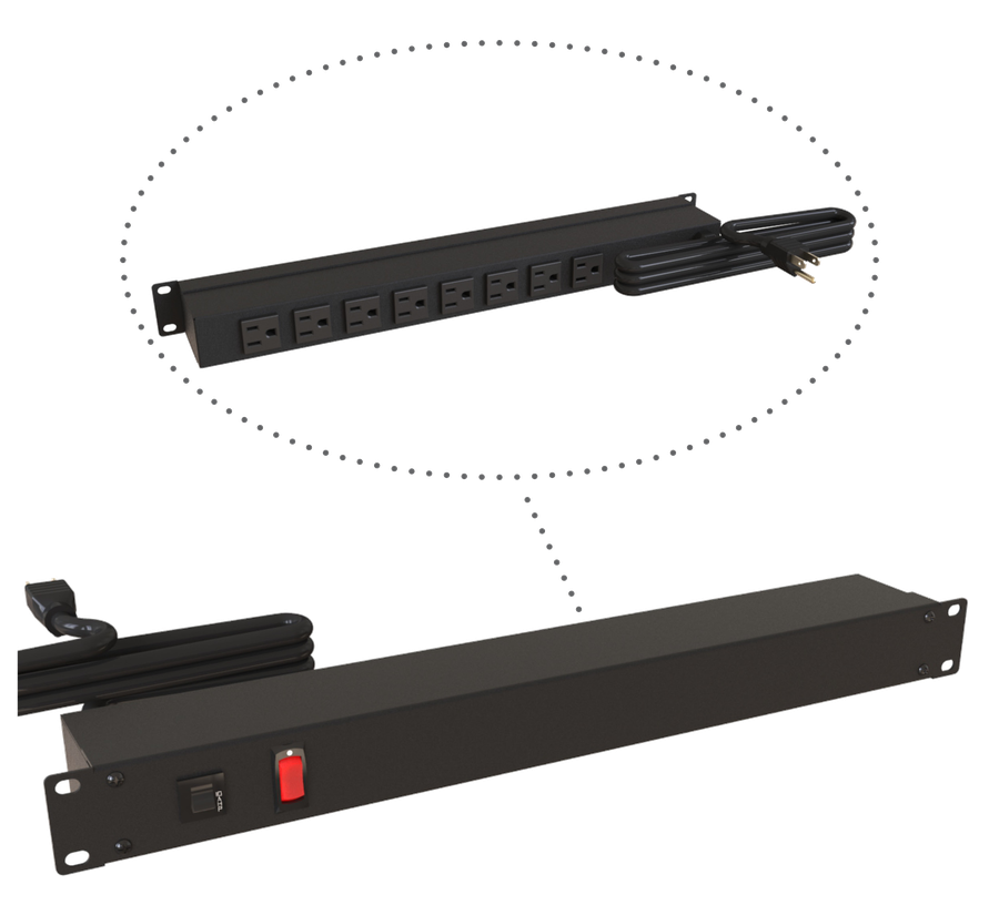 Hammond 1583H8A1BK 8-Outlet Rear-Facing Rack Power Strip