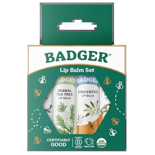 Badger Classic Organic Lip Balm Set, Green Box 4-Pack