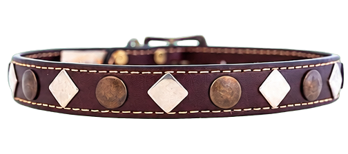 Auburn Leathercrafters Heirloom Studded Burgundy Leather Dog Collar