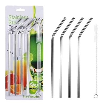 RawNori Stainless Steel Drinking Straws with Brush — 8.5 Inches, 4 Pack