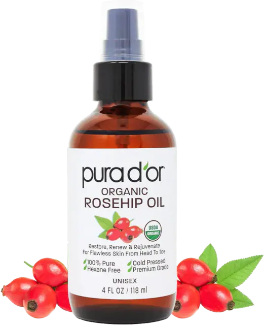 PURA D'OR Organic Rosehip Seed Oil, 100% Pure