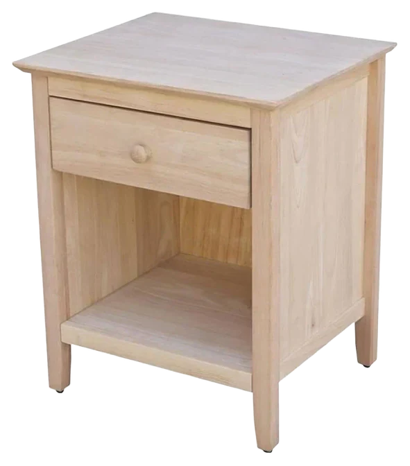 IC International Concepts Solid Wood Nightstand with Drawer, Unfinished