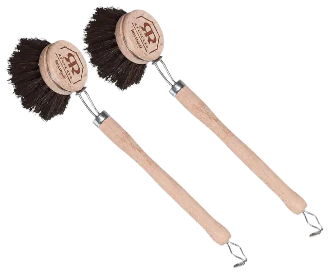 Redecker Beechwood Dish Brushes with Horsehair, 2-Pack