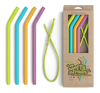 Softy Straws Wide Silicone Drinking Straws with Squeegee — 9 Inches