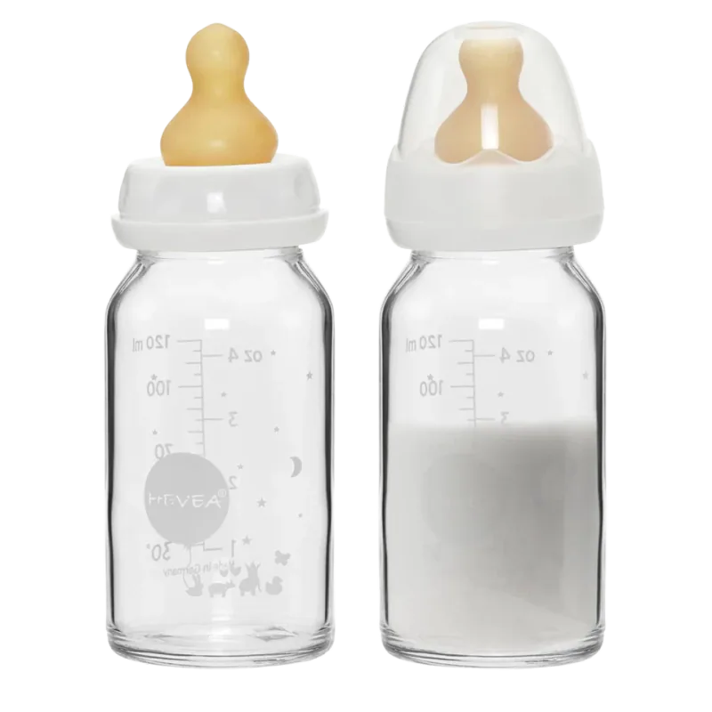 HEVEA Standard Neck Glass Baby Bottle with Natural Rubber Nipple
