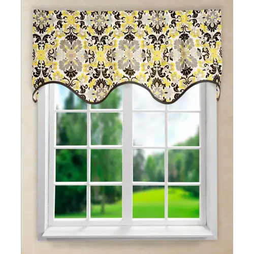 Ellis Curtain Folk Damask Wave Valance, 50 x 15, Lemondrop