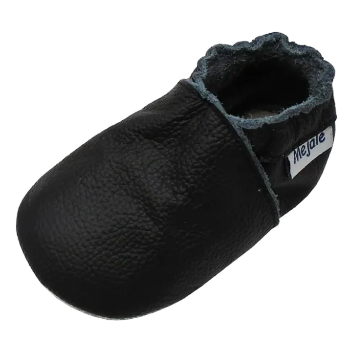 Mejale Leather Baby Moccasins — Black, 6–12 Months