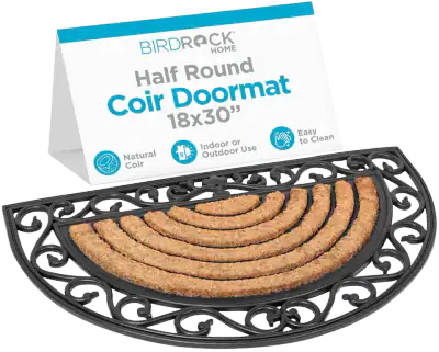 BIRDROCK HOME Half-Round Coir and Rubber Doormat — 18 × 30 in