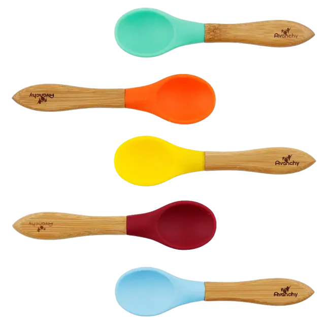 Avanchy Bamboo and Silicone Baby Feeding Spoons