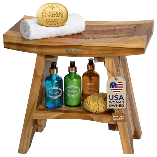 EcoDecors Teak Shower Bench with Shelf, 18 in