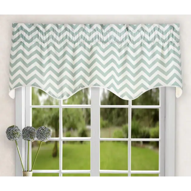Ellis Curtain Reston Chevron Stripe Lined Scallop Valance, 50" x 17", Spa