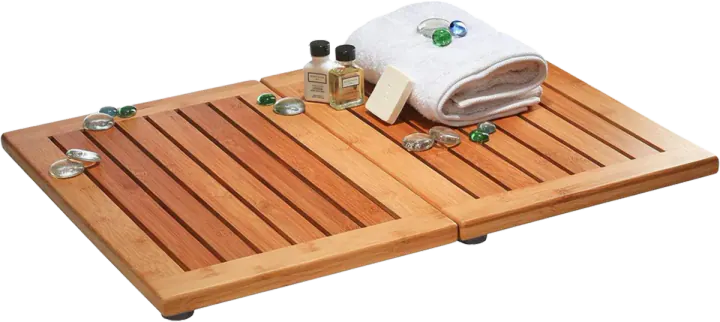 Foldable Bamboo Shower Mat with Drain Gaps