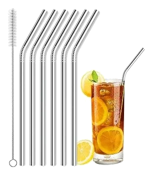 Besteek Home 304 Stainless Steel Drinking Straws with Cleaning Brush