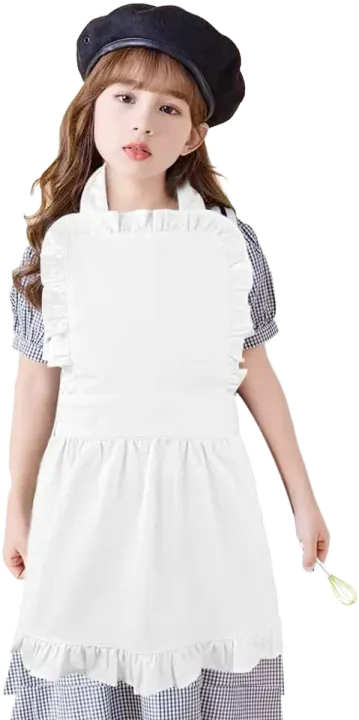 Love Potato Cotton Ruffle Kids Apron, White