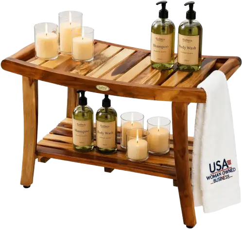 EcoDecors Harmony 30-Inch Teak Shower Bench with Shelf