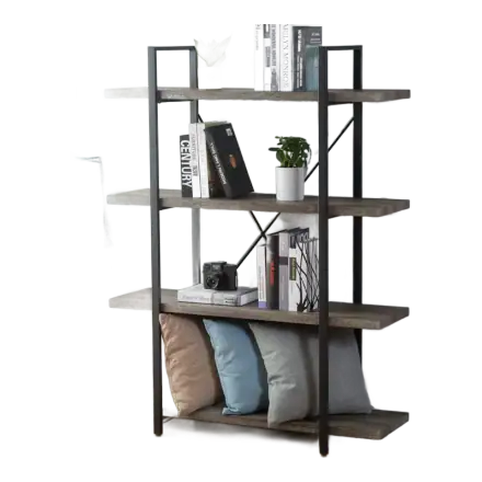 HSH 4-Tier Wood and Metal Bookshelf — Light Grey Oak