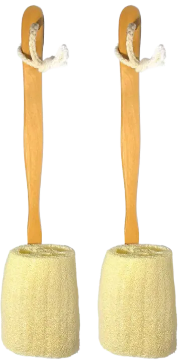 Mr.Cui'shop Natural Loofah Bath Brush on a Wooden Stick, 2-Pack