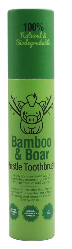 Gaia Guy Boar-Bristle Bamboo Toothbrushes — 6 Pack