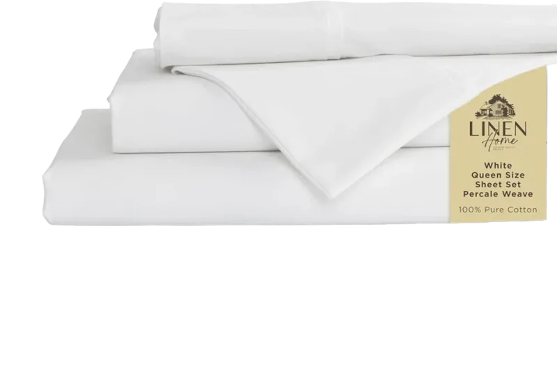 Linen Home 100% Cotton Percale Sheets, Queen