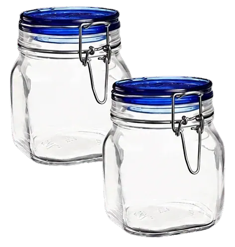 Bormioli Rocco Fido 25.25-Ounce Glass Jars with Blue Glass Lids, Set of 2