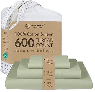 Threadmill Cotton Sateen Sheets — Sage Green Twin