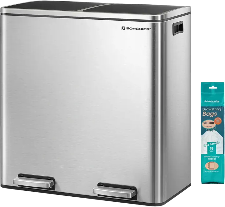 SONGMICS Dual Compartment Stainless Steel Recycling Trash Can
