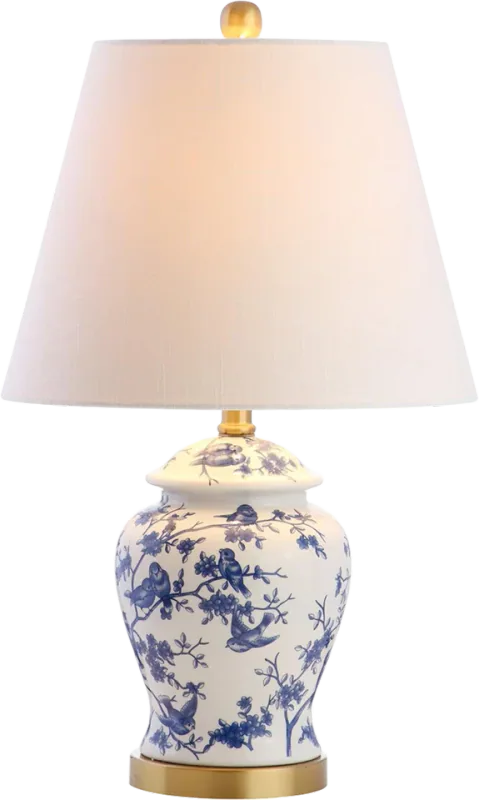 JONATHAN Y 22" Blue/White Ceramic Table Lamp, French Country Chinoiserie