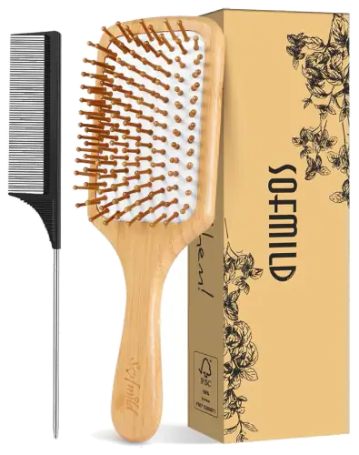Sofmild Bamboo-Pin Paddle Hairbrush with Tail Comb