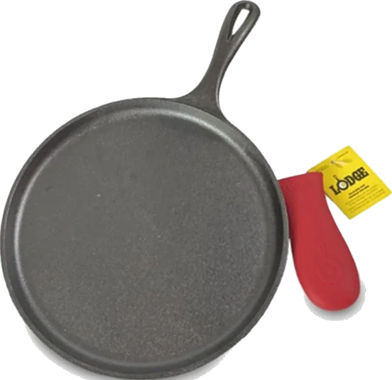 Lodge Pre-Seasoned Cast Iron Griddle with Red Handle Holder, 10.5 Inches