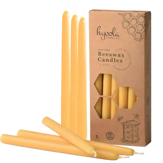 Hyoola 9-Inch Beeswax Taper Candles, 12 Pack
