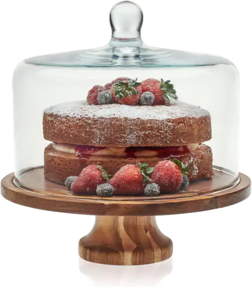 Libbey Acacia Wood Cake Stand with Glass Dome