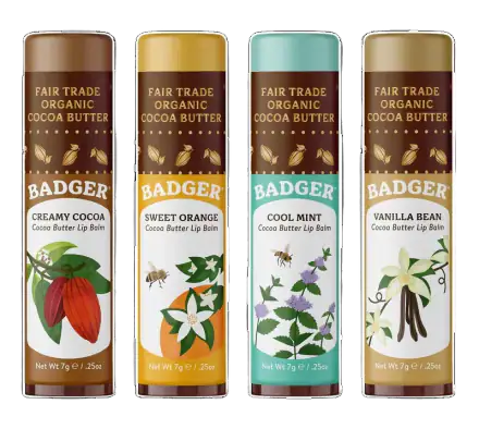 Badger Cocoa Butter Lip Balm Variety — 4 Flavors