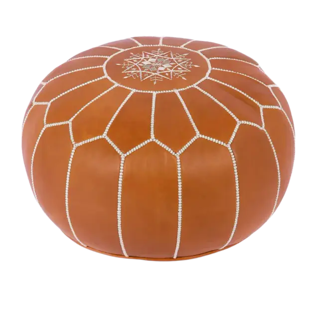 Marrakesh Gallery Leather Pouf Cover, Tan, Unstuffed