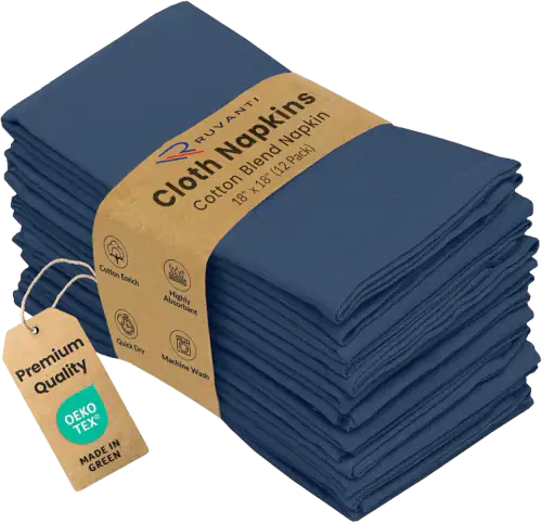 Ruvanti Cloth Napkins Set of 12, 18x18 Inches Napkins