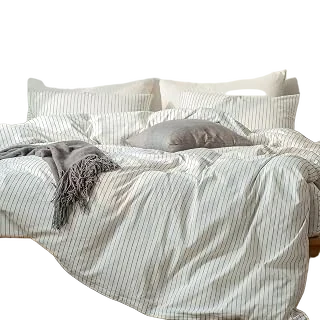 MooMee Cotton Duvet Set, White and Dark Grey Stripes King