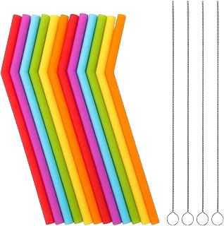 Veskaoty Short Silicone Straws with Brushes — 6.6 Inches, 12 Pack