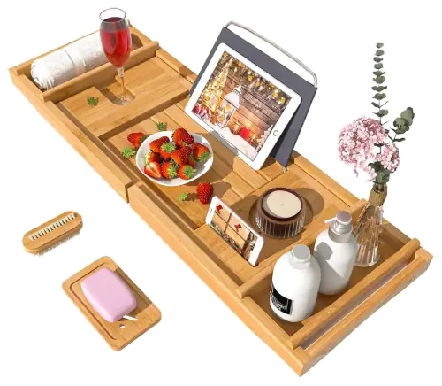 Bamfan Expandable Bamboo Bathtub Caddy, Brown