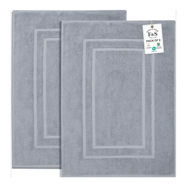 Feather & Stitch 100% Cotton Bath Mats, 2 Pack
