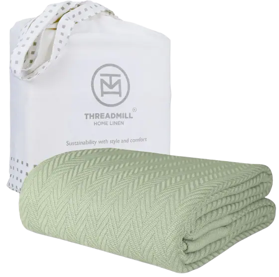 Threadmill Cotton Queen Blanket, Herringbone Weave