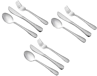 HaWare Hammered 18/0 Stainless Steel Kids Flatware Set — 9 Pieces