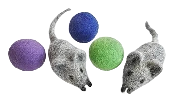 Earthtone Solutions Wool Cat Toys, 3 Balls and 2 Mice