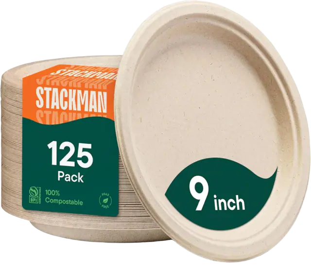 100% Compostable Paper Plates, Heavy Duty