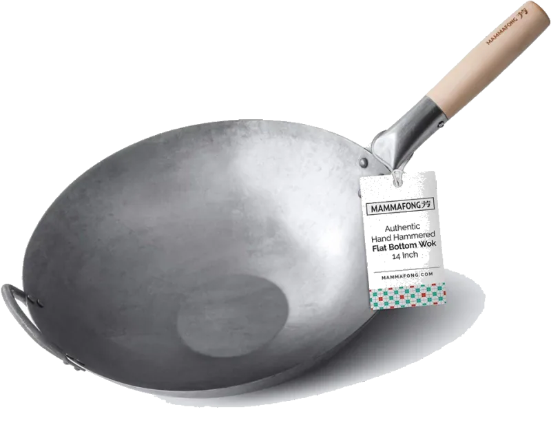 Mammafong 14-Inch Hand-Hammered Carbon Steel Pow Wok — Flat Bottom