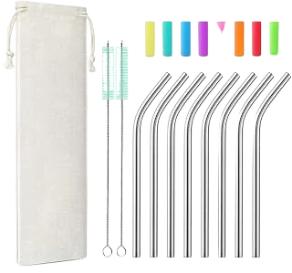 Teivio Short Steel Straws with Silicone Tips — 6 Inches, 8 Pack
