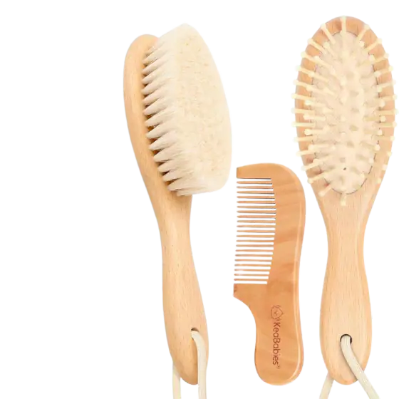 KeaBabies Goat-Bristle Wooden Baby Hair Brush and Comb