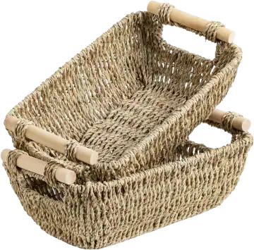 StorageWorks Small Seagrass Baskets with Wooden Handles
